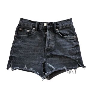 🌻Zara Womens Denim Jean Shorts Black Cut Off Button Fly